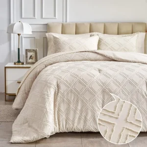 All Seasons Soft 3PCS Embroidered Tufted Bedding Set Solid Color Quilt Set Jacquard Tufted Cover Bedding Set