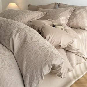 All-cotton 60-washed Glossy Embossed Three-dimensional Jacquard Four-piece Set Bed Sheets Pillowcases Duvet Cover for Home Hotel