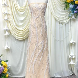 Allover Sequined Leaf Vine Embroidery on Beaded Tulle Lace for Evening and Wedding Accessories
