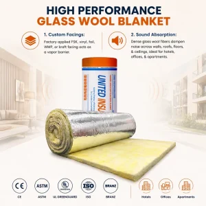 Aluminum Faced Fiberglass Blanket A1Fireproof Aluminum Foil Insulation Glass Wool Roll for Mental Building Insulation