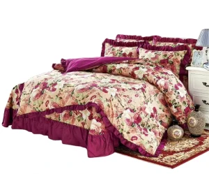 American Bohemian Jacquard Printed Cotton Bedding Set Ruffles 400TC Eco Friendly 4 Piece Lace Skirt Bed Set All Season Quality