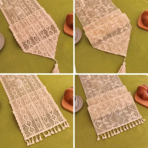 American Country Hollowed Out Cotton Polyester Dining Table Runner for Home Wedding Decorative