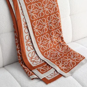 American Factory Stock Geometric Pattern Knitted Raschel Blanket Four Seasons Orange Fine Woven Home Use Bed End Towel