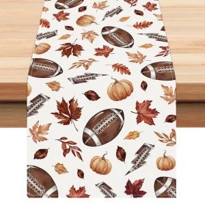 American Footballs Table Runner for Dining Table Thanksgiving Pumpkin Maple Leaf Autumn Party Decoration
