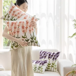 American INS Pastoral Embroidered Cushion Cover Fresh Small Flower Square Cotton Sofa Decorative Pillowcase Home Decor