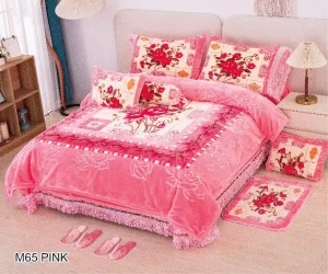 American Luxury Modern Plant Pattern Knitted 10 Piece Warm Comforter Bedspread Set Mat Slippers 100% Polyester Raschel Blanket