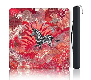 American Mahjong Table Mat with Vibrant Red Zebra Jungle Design Non slip Rubber Game Pad
