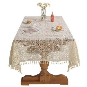 American Pastoral Crochet Table Rectangular Table Runner Polyester-cotton Home Textile Dessert Table Linen Braided Fringed Lace
