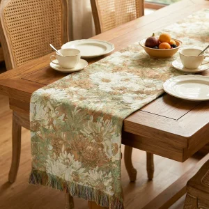 American Retro Luxury Woven Jacquard Table Runner Waterproof Durable Eco Friendly Long Tablecloth for Western Dining