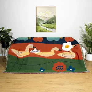 American Retro Style Factory Floral Pattern Sofa Blanket Love Seat Woven Blanket Tapestry Couch Throw Blanket