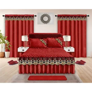 American Style 10 Pieces Solid Curtain Bed Skirt Set Lace Bedskirt King Size Cotton Filling Bedding Set for Home Use