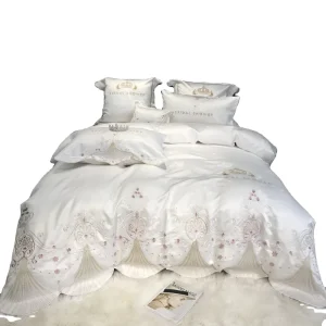 American Style 100% Cotton Jacquard Lace Duvet Cover Set 400TC Solid Pattern Luxury Princess Wedding Bedding