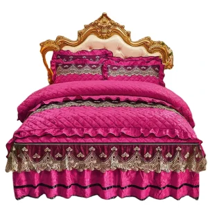 American Style 3D Printed Embroid Wedding Velvet 4 Piece Cotton Filled Home Use Quilted Comforter Cover
