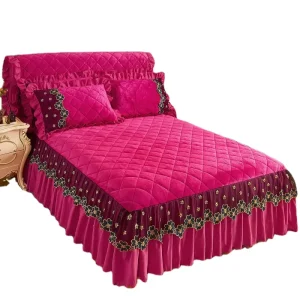 American Style 3D Printed Wedding Red Velvet Cotton Embroid Quilted Bed Covers Waterproof