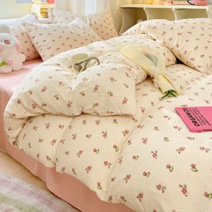 American Style 3pcs Set 1800tc Thread Count Polyester Jacquard Reactive Printed Plant Flowers All Season Duvet Cover