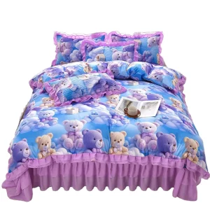 American Style 4 Piece Quilt Cover Set 5D Printed Polyester with Comfortable Floral Pattern for Home Use