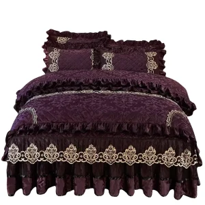 American Style 4pcs Duvet Cover Set Winter Thermal Quilted Velvet with 3D Printed Black Purple Duvet Cover Sets