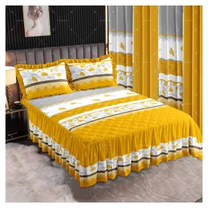 American Style 7 Pieces Quilted Bed Skirt Set Luxury Bed Skirt King Size Cotton Touch Bedding Set with Curtains