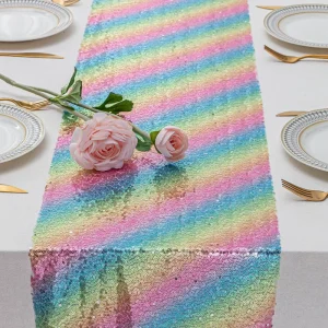 American Style Birthday Party Supplies Glitter Rainbow Sequined Table Runner for Wedding Party Decoration