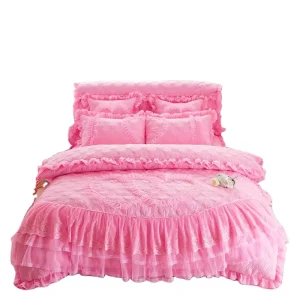 American Style Eco friendly 100% Cotton Lace Princess Bed Spreads 4 Piece Set with Cotton Filling for Weddings