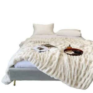 American Style Eco friendly Linen Throw Blanket 100% Cashmere Faux Rabbit Fur Nonwoven Techniques Solid and Festival Pattern