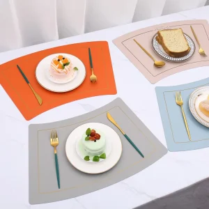 American Style Fan Shaped Eco Friendly Leather Placemat Waterproof Oilproof Heat Resistant Creative Table Mat