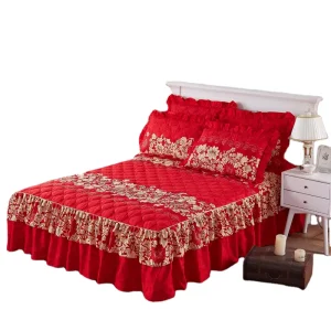 American Style Floral Embroidery Jacquard 400TC 100% Cotton Eco friendly Dust Ruffled Wrap Lace Bed Skirts Queen Size Home Use