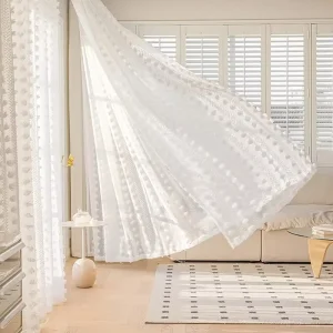 American Style Jacquard Three-dimensional Floral Pattern Translucent 100% Polyester Rod Pocket Curtain for Living Room Window