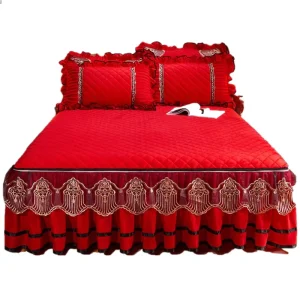 American Style Luxury Velvet Embroidered 3D Printed Bed Skirt Home Use Sleep Aid Hotel Wedding Bed Skirt