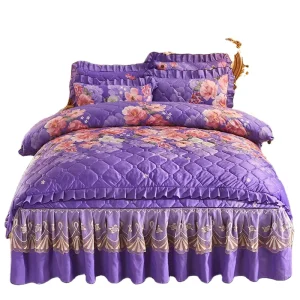 American Style Purple Lilac Velvet Solid 100% Polyester Breathable Anti static 4 Piece Bedspread Duvet Cover Set