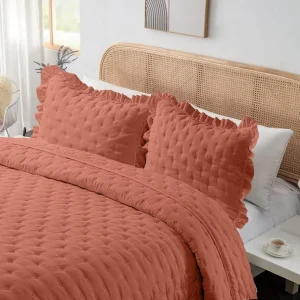 American Style Ruffled Lace Embroidered Summer Quilt Three Piece Set Custom Bed Cover Bedding Chemical Fiber Machine Washable