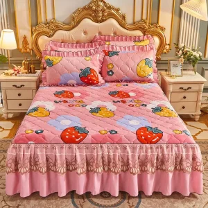 American Style Sleep Aid Wedding Flower Luxury Quilted Velvet Bed Skirts Bedspread