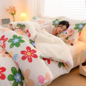 American Style Winter Thick Sherpa Fleece Quilt 3D Printed New Plant Flower Embroid Comfortable Bedding