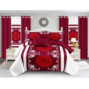 American Styles 10 Pieces Floral & Plant Pattern Polyester Filled Duvet Cover Set with Sheet and Curtains