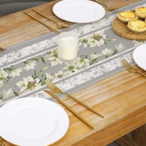 American-style Customizable Polyester Printed Table Runner with Plants & Flowers Home Dining Tablecloth & Entryway Decor