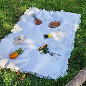 Amity Folding Travel Blanket Linen Tablecloth Picnic Mat Outdoor Camping Solid Size Customizable Cotton Polyester Sofa Blanket