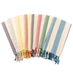 An Embroidered Logo Turkish Towel with Tassels European and American Adult Yarn dyed Striped Cotton Beach Towel