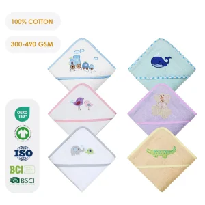 Animal Embroidery Cotton Baby Bath Towel for Girls Soft OEKO TEX Certified 70×70 90x90cm Bathroom & Bedroom Use