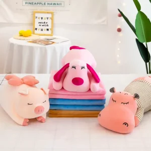 Animal Plush Toy Pillow Blanket 2 in 1 Stuffed Animal Throw Quilt Soft Nap Cushion for Kids Bedroom Home Decor and Travel