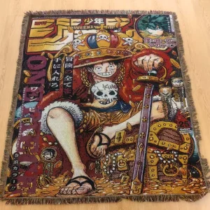 Anime Demon Woven Jacquard Tapestry Tassel Blanket for Home Decoration