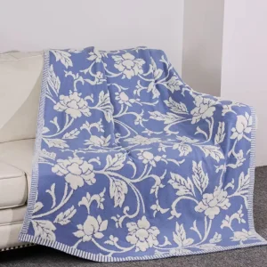 Anti-Fade Washable 50*70 Blue White Jacquard Knit Throw Blanket for Sofa Bedroom Dorm