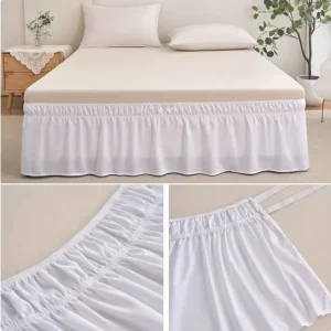 Anti Slip Bed Skirt with Elastic Band White Embedded Stretch Bed Surround Easy to Replace Decorative Skirt