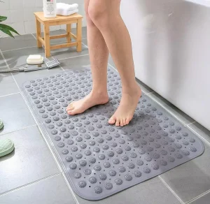 Anti Slip Eco Friendly PVC Solid Pattern Bathroom Shower Mat with Drain Hole and Suction Cups