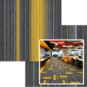 Anti Slip Polypropylene Carpet Tile PVC Backing Modern Striped Design Commercial Flooring