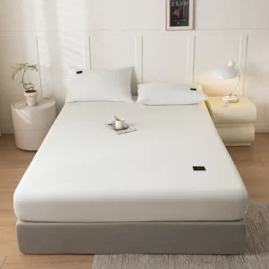 Antibacterial Long Staple Cotton Fitted Sheets King Size Fitted Sheet in Plain Solid Style for Bedroom Hotel Use