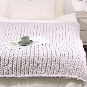 Anxious Soft Chenille Yarn Giant Throw Chunky Knit Blanket Chunky Throw Home Bed Use