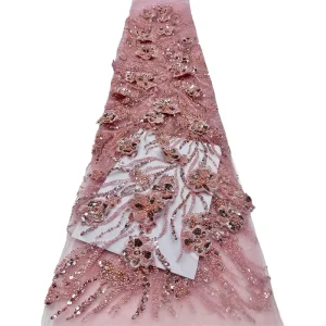 Applique Embroidery 3D Flower Lace Fabric for Wedding Party Dresses Beaded Net Lace Fabrics