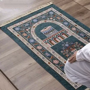 Arabic Islamic Polyester Prayer Mat Thickened Velvet Tassel Ethnic Style Washable Non Slip Portable Muslim Rug for Bedroom