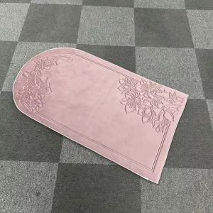 Arch Shape Soft Velvet Thick Padded Prayer Mat with Embroidery Floral Pattern Design