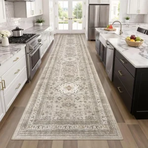 Area Indoor 2*6 Living Room Bedroom Hallway Nursery Stain Resistant Vintage Persian Brown Printed Machine Washable Runner Rug